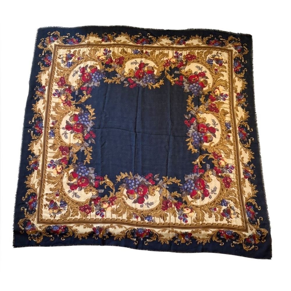Smithsonian Institution 100% Wool Scarf Made in Italy Oversized 54" Floral